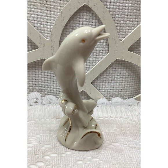 Beautiful Lenox Porcelain Dolphin Porpoise Figurine Sculpture Statue Gold Trim - Picture 4 of 10
